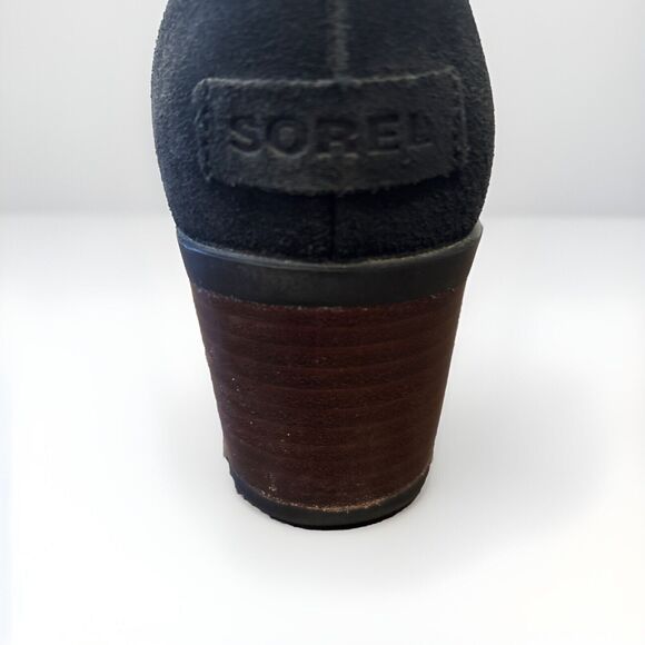 SOREL Cate Bootie Black Leather Suede Size 10 41 Block Heel Side Zip Waterproof - Picture 3 of 10